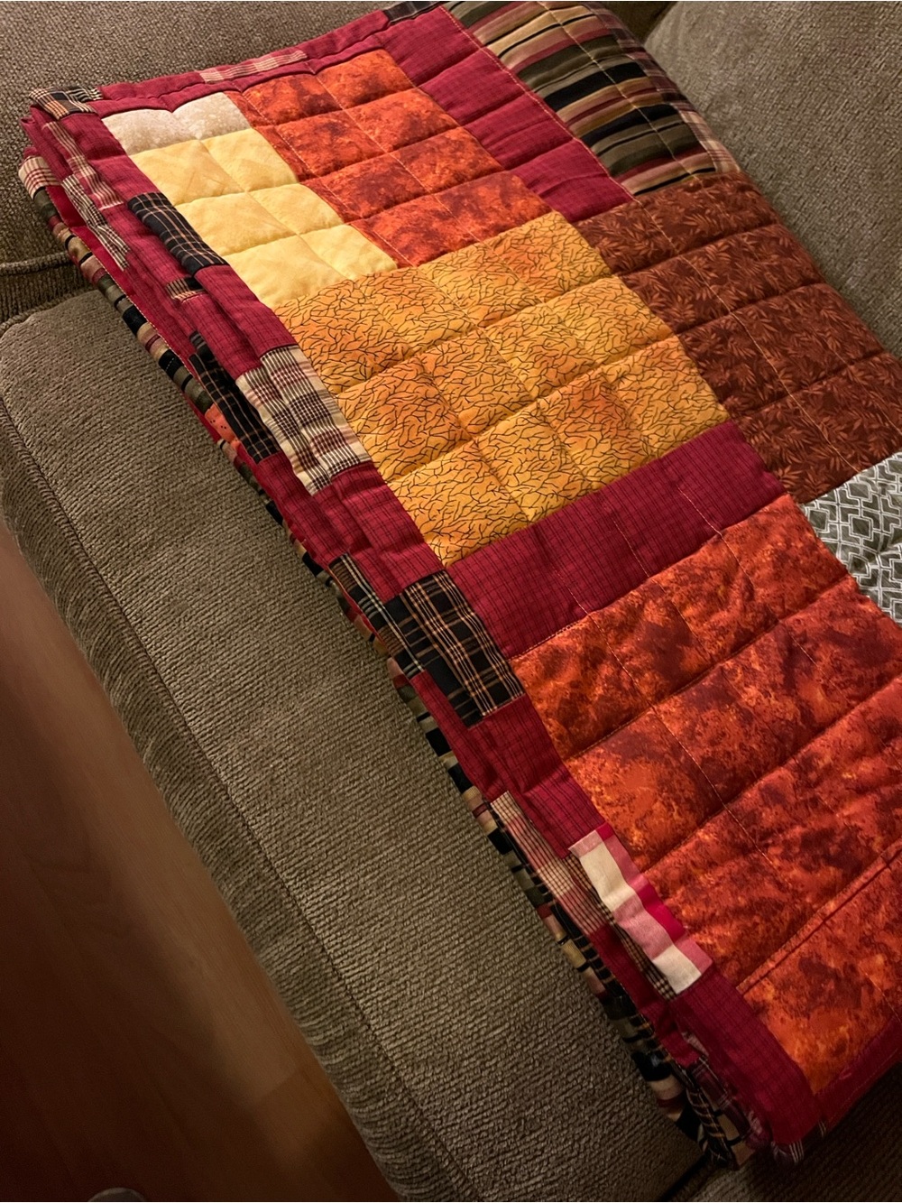 Patchwork Scrap Throw Blanket in Red, Rust, Gold, Black - Home Bedding